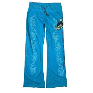 Ed Hardy Buzz Kill Sweatpants Women XS Blue Flare Yoga Pants Dragon Print Y2K